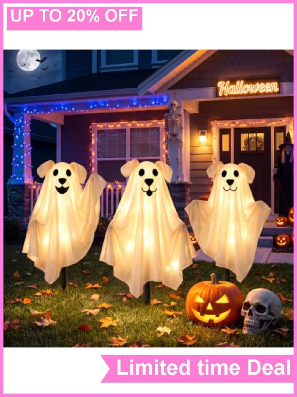 3 Pack Solar Halloween Ghost Dog Lights Outdoor Decor DIY Pose
